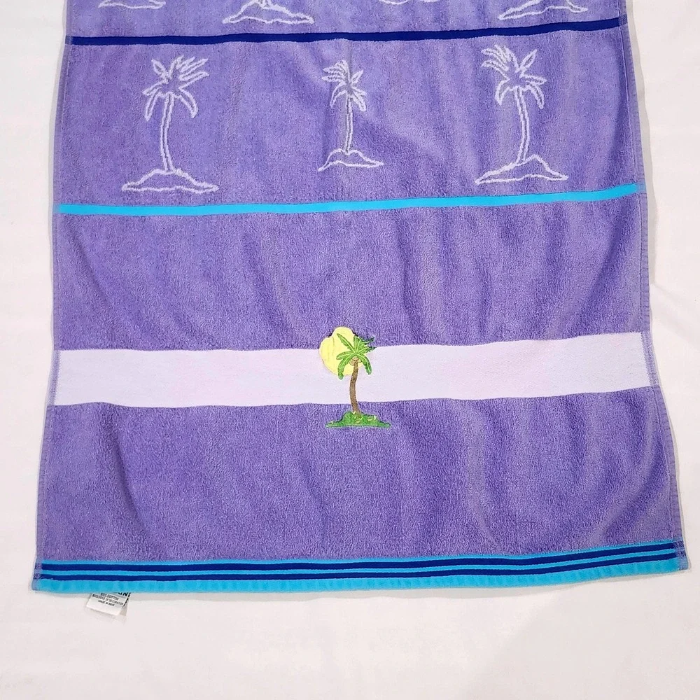 Tropical Purple Palm Tree Cotton‎ Striped Welspun Beach Towel  55x28 Summer